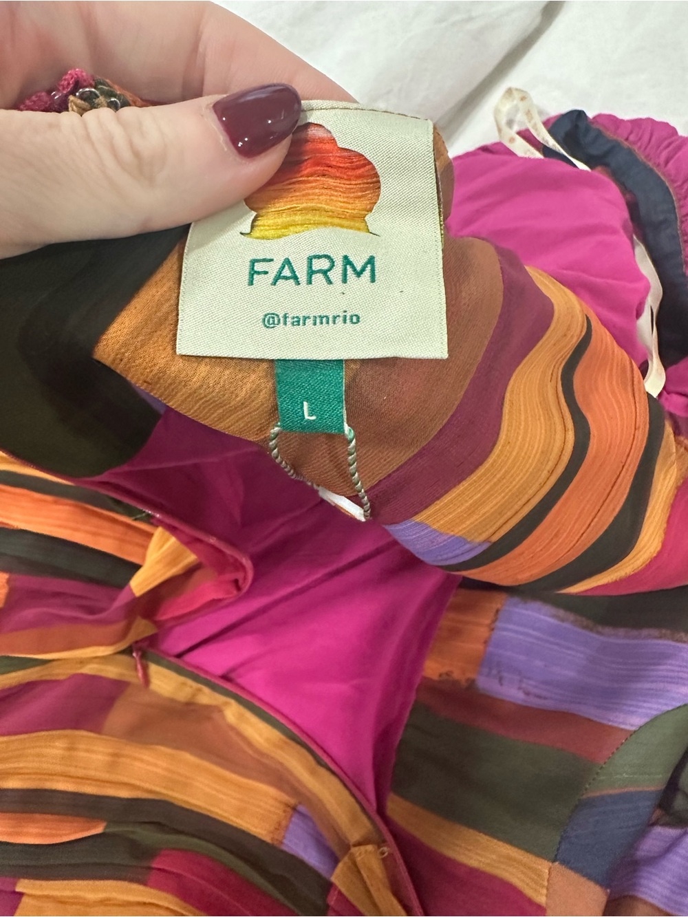 FARM Rio Striped Pleated Midi Dress in Pink, Orange, Purple, Green and Navy - Picture 2 of 2
